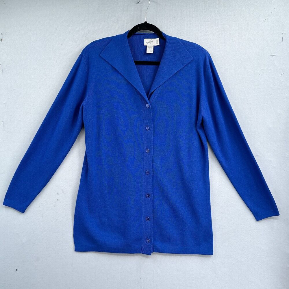 Blue Merino Wool Button Cardigan Womens L Minimalist Preppy Office Layer